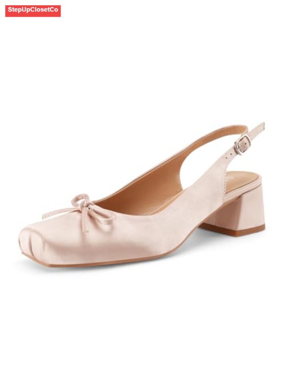 Ballet Slingback Heels Square Toe Chunky Heel Pumps Bow